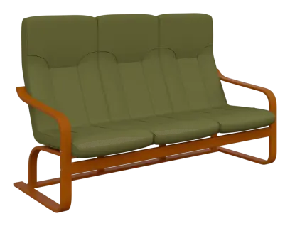 BO - 3 trojkřeslo, dřevěná kostra, moření třešeň, látka BORA 38, kiwi